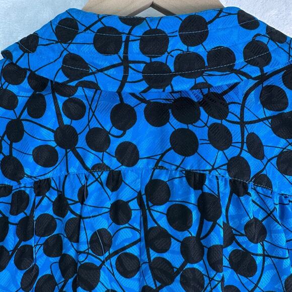 Adrianna Papell Vintage 100% Silk Blue Black Polka Dot Long Sleeve Blouse Size 8 - Picture 14 of 16